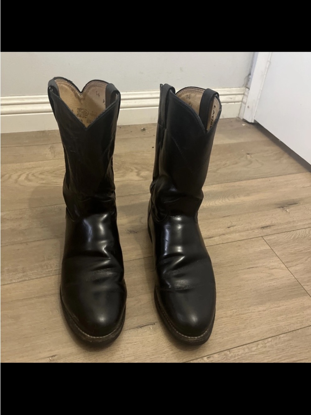 Justin Boots 3170 Black Roper Boots Size 8.5 USA Made Leather Oil Resistant